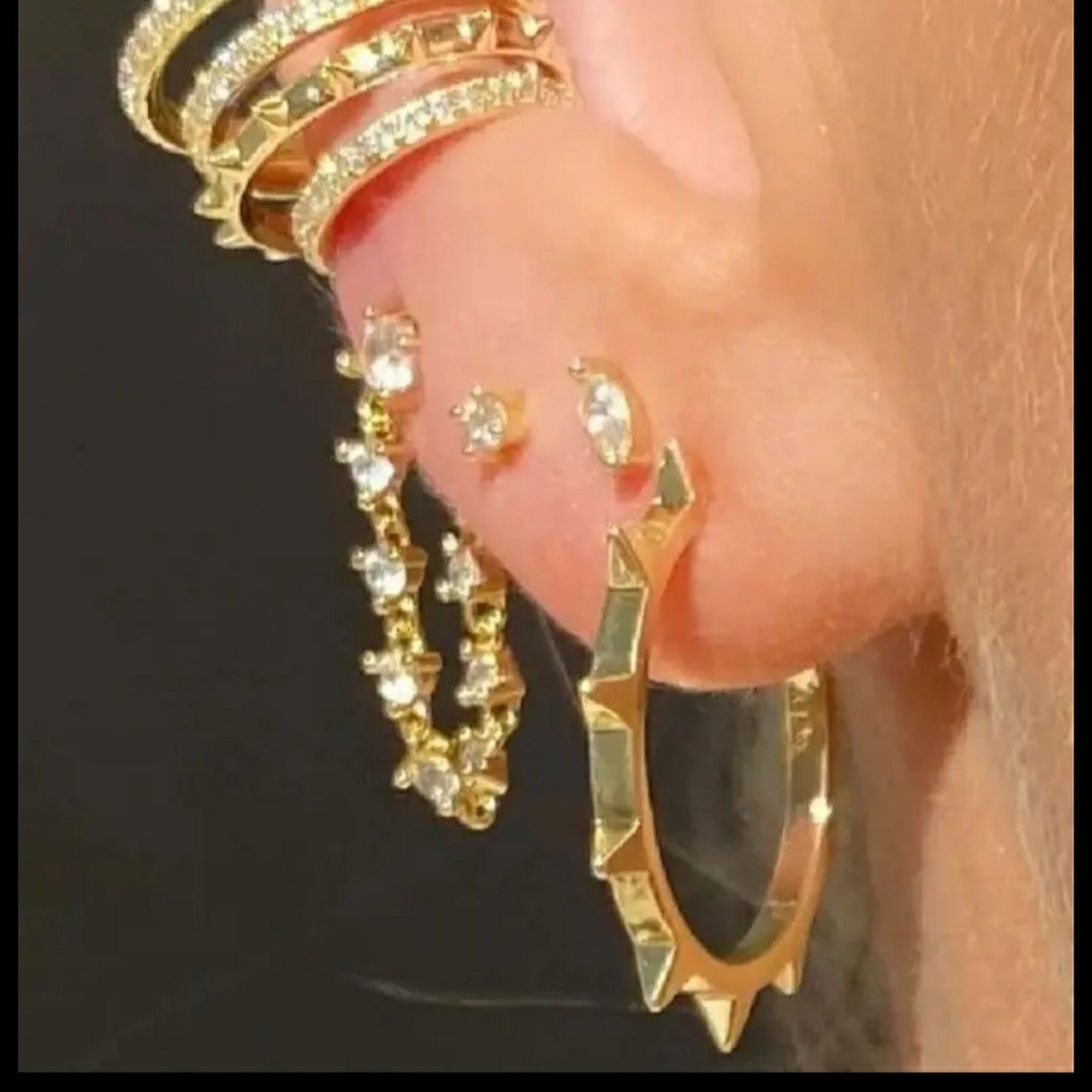 💜 Melinda Maria  1" Perry Spiked  Gold Hoop Earrings